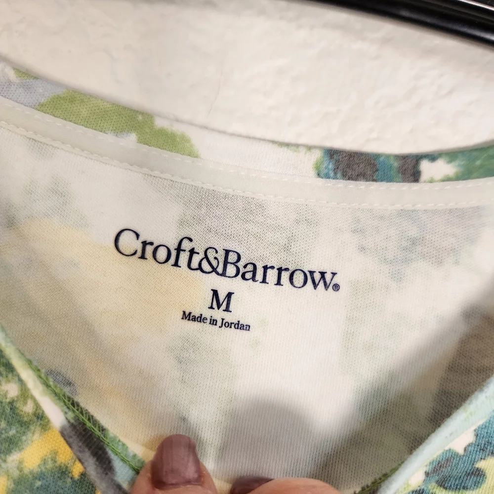 Croft & Barrow Yellow and Green Floral Cotton‎ Short Sleeve Tee, Size M
